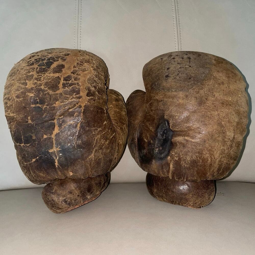 Vintage Antique 1920s D&M Draper Maynard Leather Boxing Gloves Lucky Dog Pair